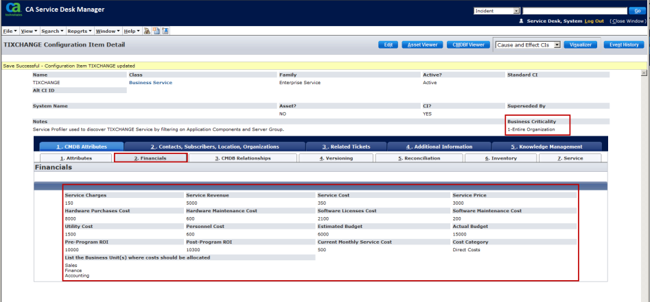 screenshot of CA Service Desk Manager
